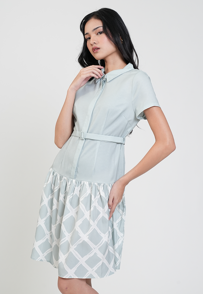 Camille Belted Collared A-Line Dress with Print
