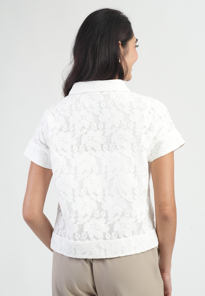 Celestia Pointed Collar Floral Lace Top