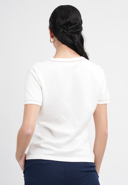 Gianna Classic Knit Top With Contrast Trim Crewneck