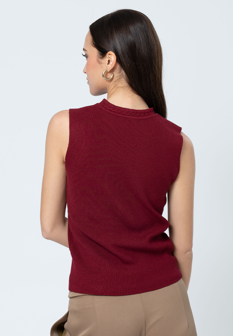 Winslet Sleeveless and Textured Knit Top with Braided Neckline