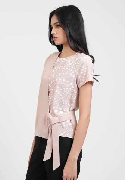 Clairo Assymetrical Wrap Blouse with Dotted Print