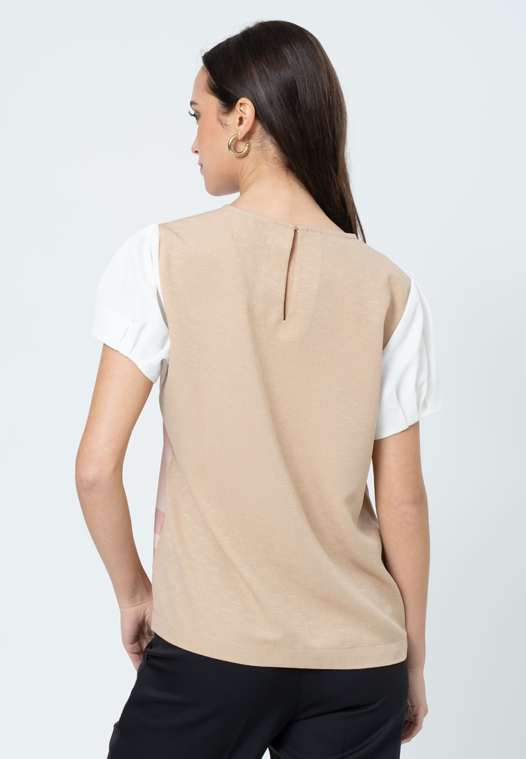 Jovanna Geometric print with Semi-Puff Sleeves