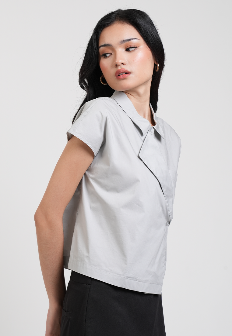 Clio Assymetric Button Detailed Top