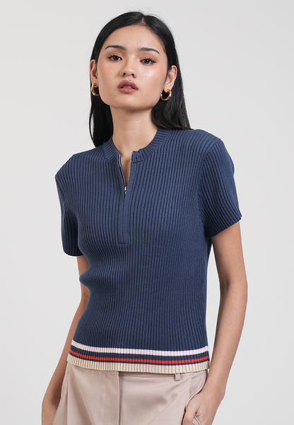 Sheen Quarter-Zip Sporty Knit Top