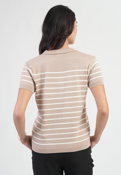 Shellave Striped Polo Knit Top