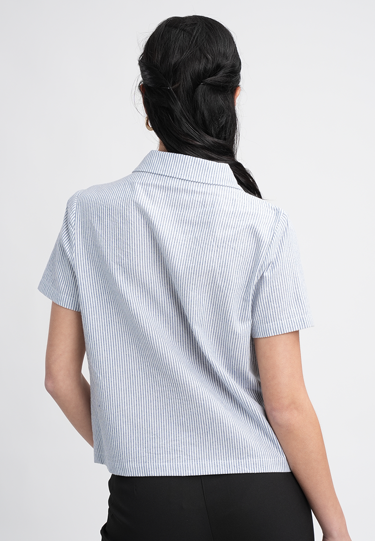 Emma Short Sleeve Striped Collared Button-Up Top Blouse