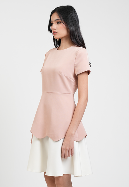 Celeste Round Neck Two-Tone A-line Dress