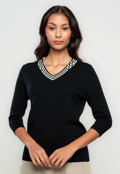 Torrance 3/4" Flat Knit with Contrast Geometric Ribbing