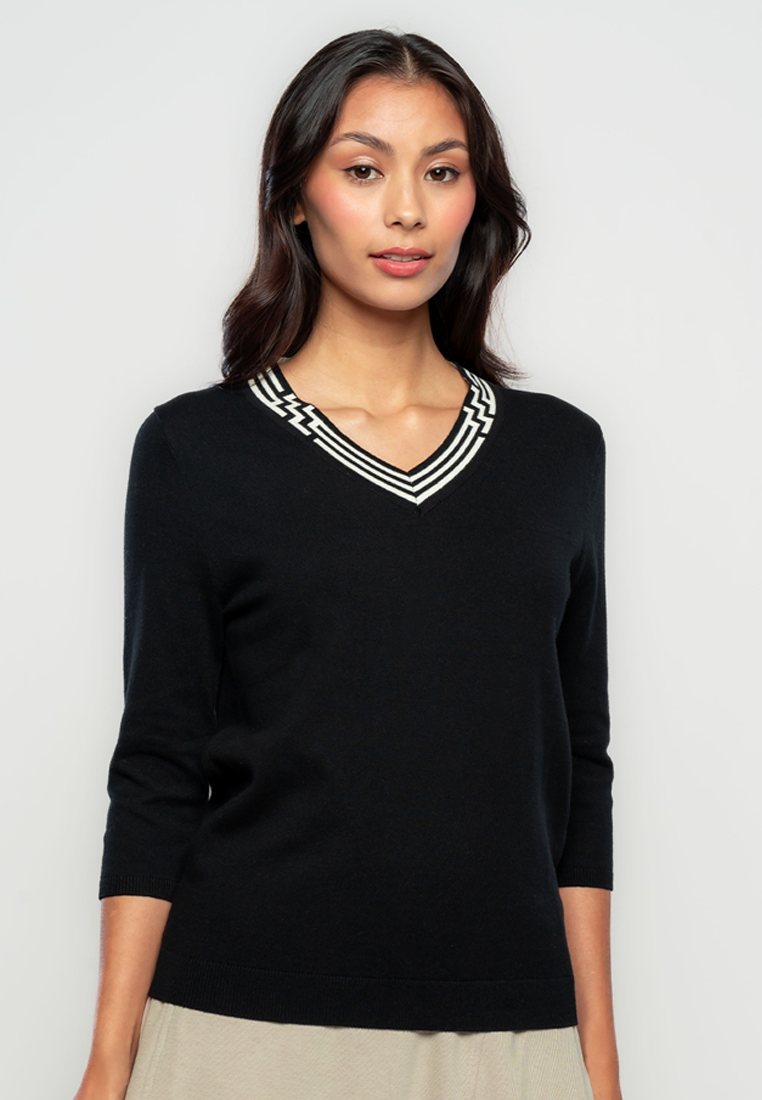 Torrance 3/4" Flat Knit with Contrast Geometric Ribbing