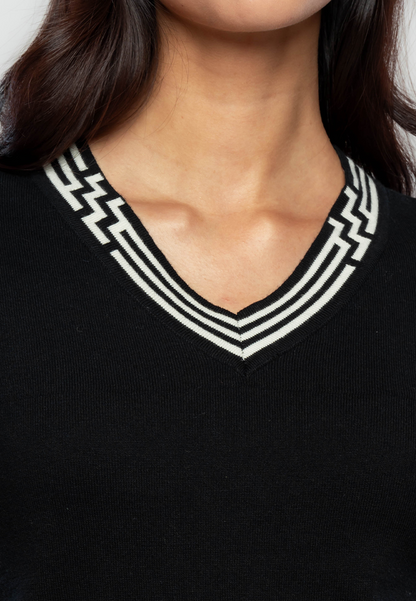 Torrance 3/4" Flat Knit with Contrast Geometric Ribbing