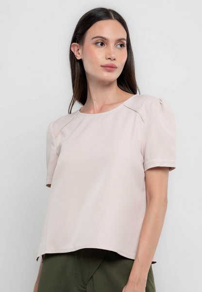 Megan Short Sleeves Plain Top w/ Pearl Embellishment on Side Slits