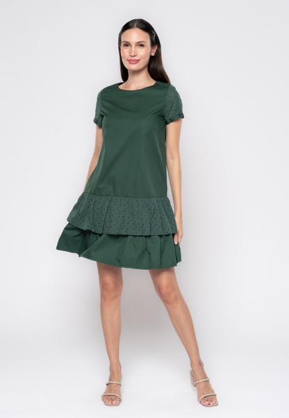 Jillian  Eyelet Mix Tiered Drop Waist Dress