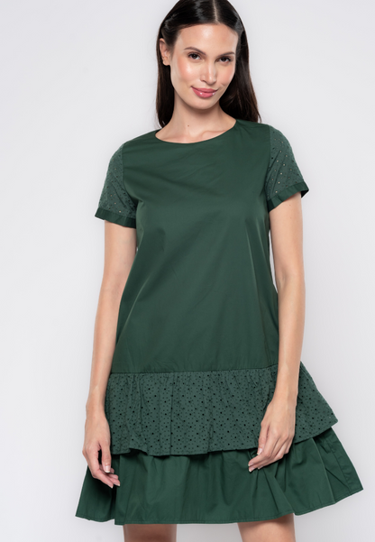 Jillian  Eyelet Mix Tiered Drop Waist Dress