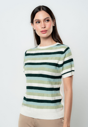 Ericka Textured Stripes Flat Knit Top