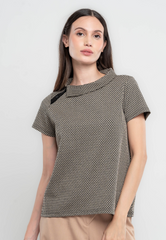 Cowl Neckline with Buttoned Shoulder Detail Knit Top