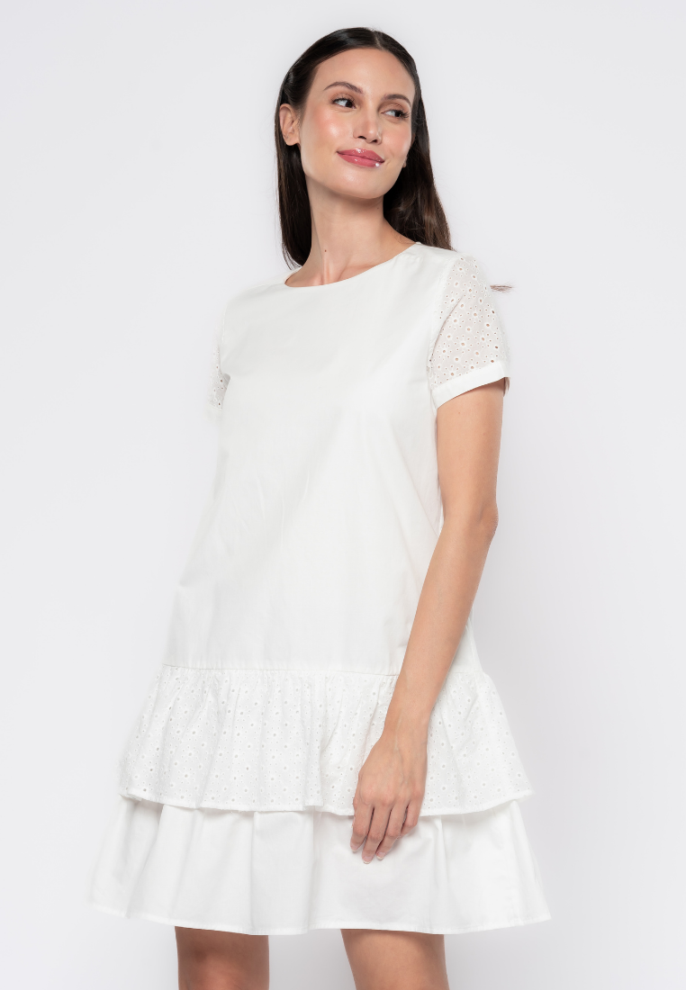 Jillian  Eyelet Mix Tiered Drop Waist Dress