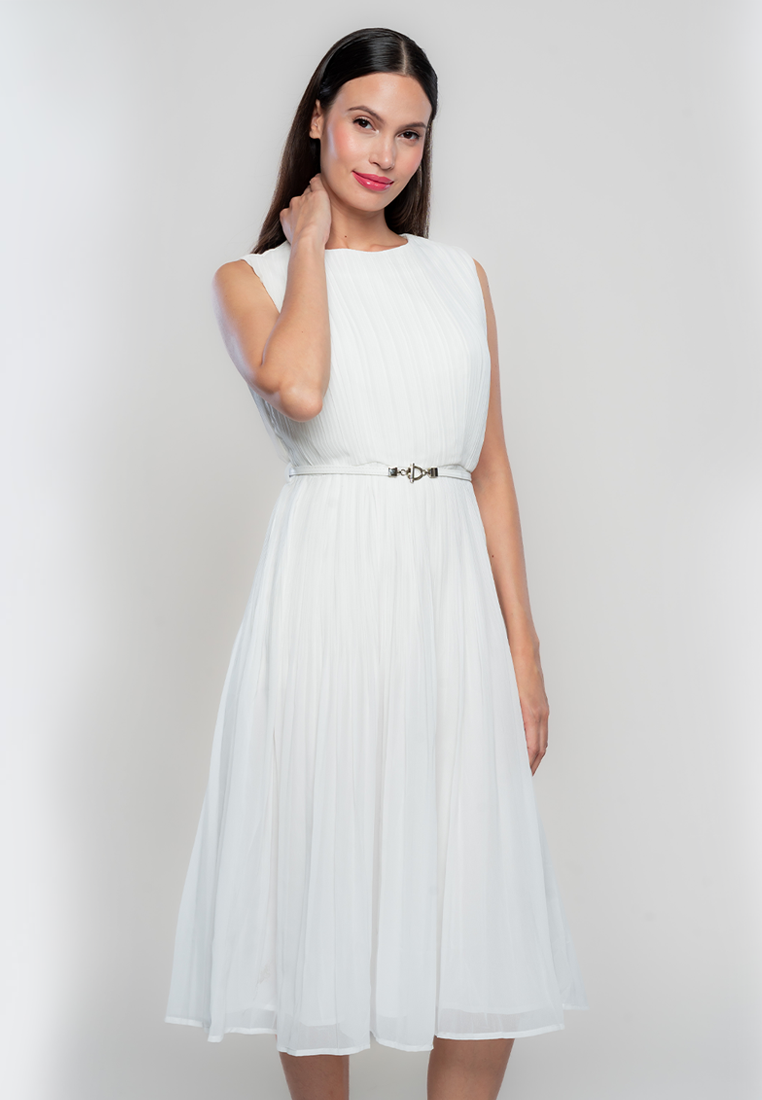 Milan Full Pleated Dress with Adjustable Belt