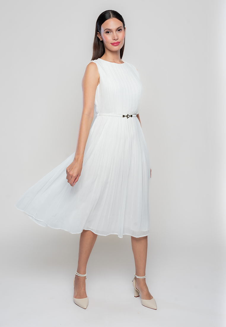 Milan Full Pleated Dress with Adjustable Belt