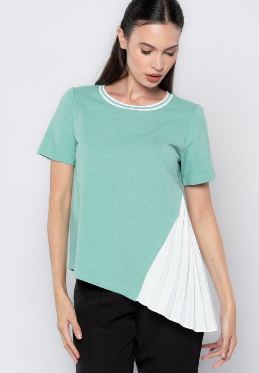 Asymmetric Pleated Side Detail Textured Knit Top