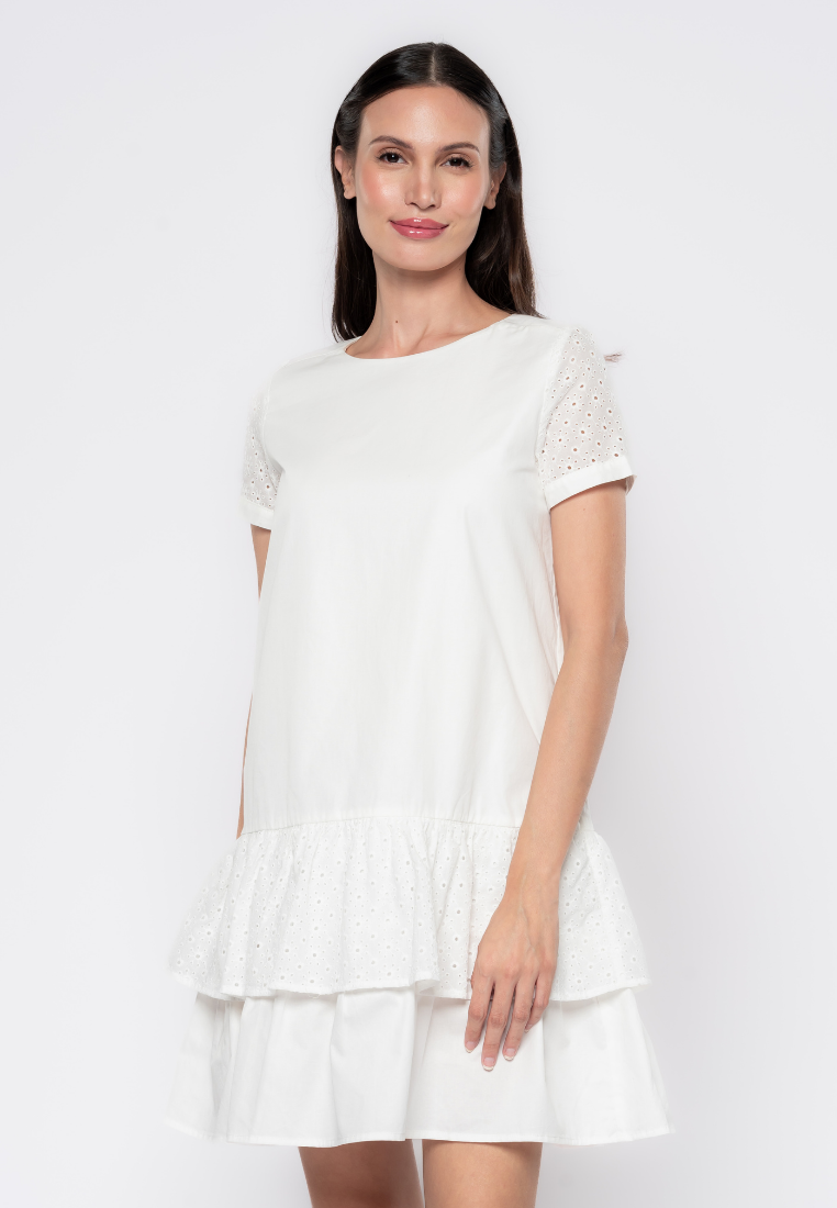 Jillian  Eyelet Mix Tiered Drop Waist Dress