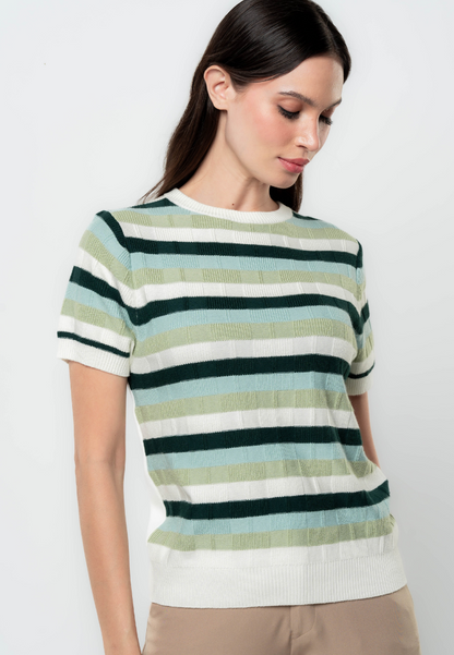 Ericka Textured Stripes Flat Knit Top