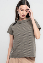 Cowl Neckline with Buttoned Shoulder Detail Knit Top