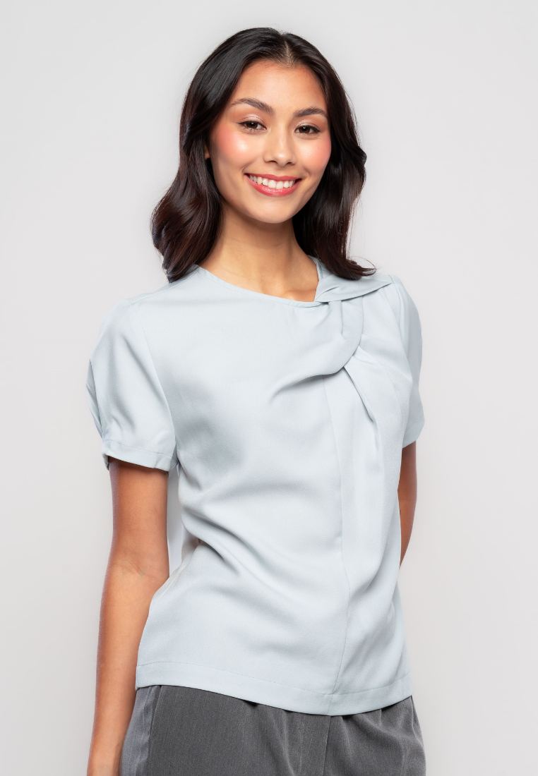 Pierre Gathered Neckline Top with Semi-Puff Sleeves