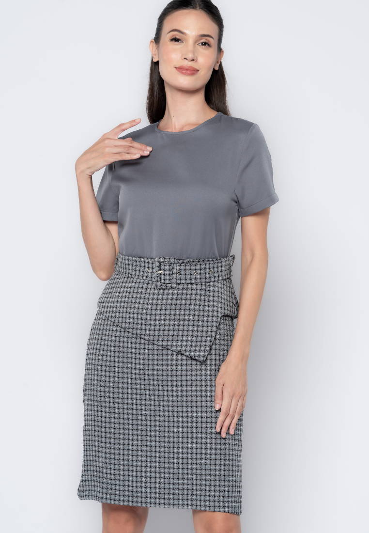 Micro Pattern Pencil Skirt Dress