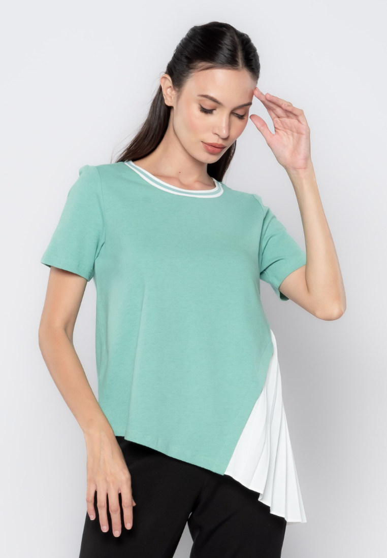 Asymmetric Pleated Side Detail Textured Knit Top