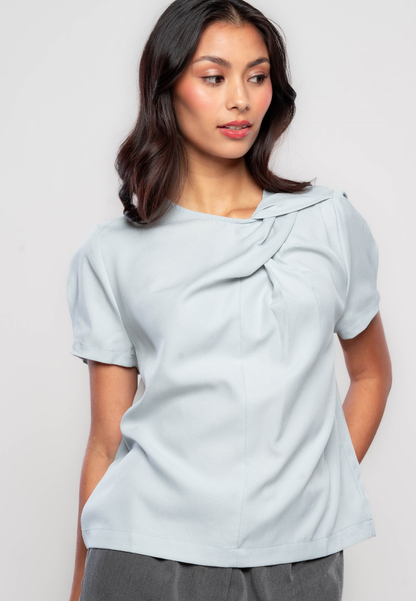 Pierre Gathered Neckline Top with Semi-Puff Sleeves