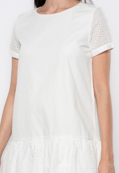 Jillian  Eyelet Mix Tiered Drop Waist Dress