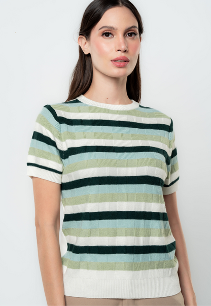 Ericka Textured Stripes Flat Knit Top