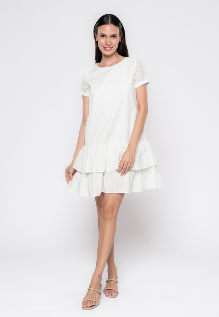 Jillian  Eyelet Mix Tiered Drop Waist Dress