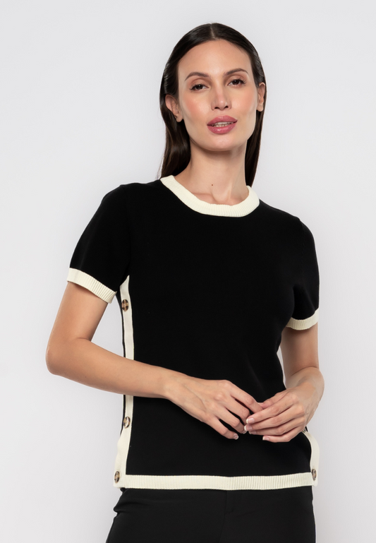 Everiz Contrast Rib Knit Top