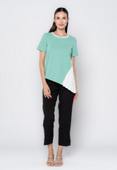 Asymmetric Pleated Side Detail Textured Knit Top