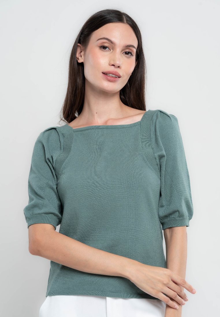 Viola Square Neckline Puff Sleeves Flat knit Top