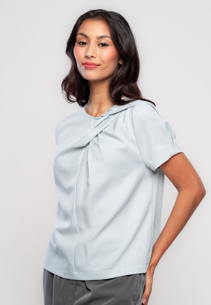 Pierre Gathered Neckline Top with Semi-Puff Sleeves