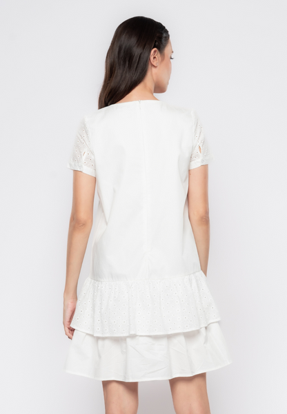 Jillian  Eyelet Mix Tiered Drop Waist Dress