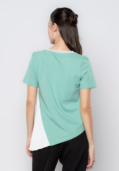 Asymmetric Pleated Side Detail Textured Knit Top