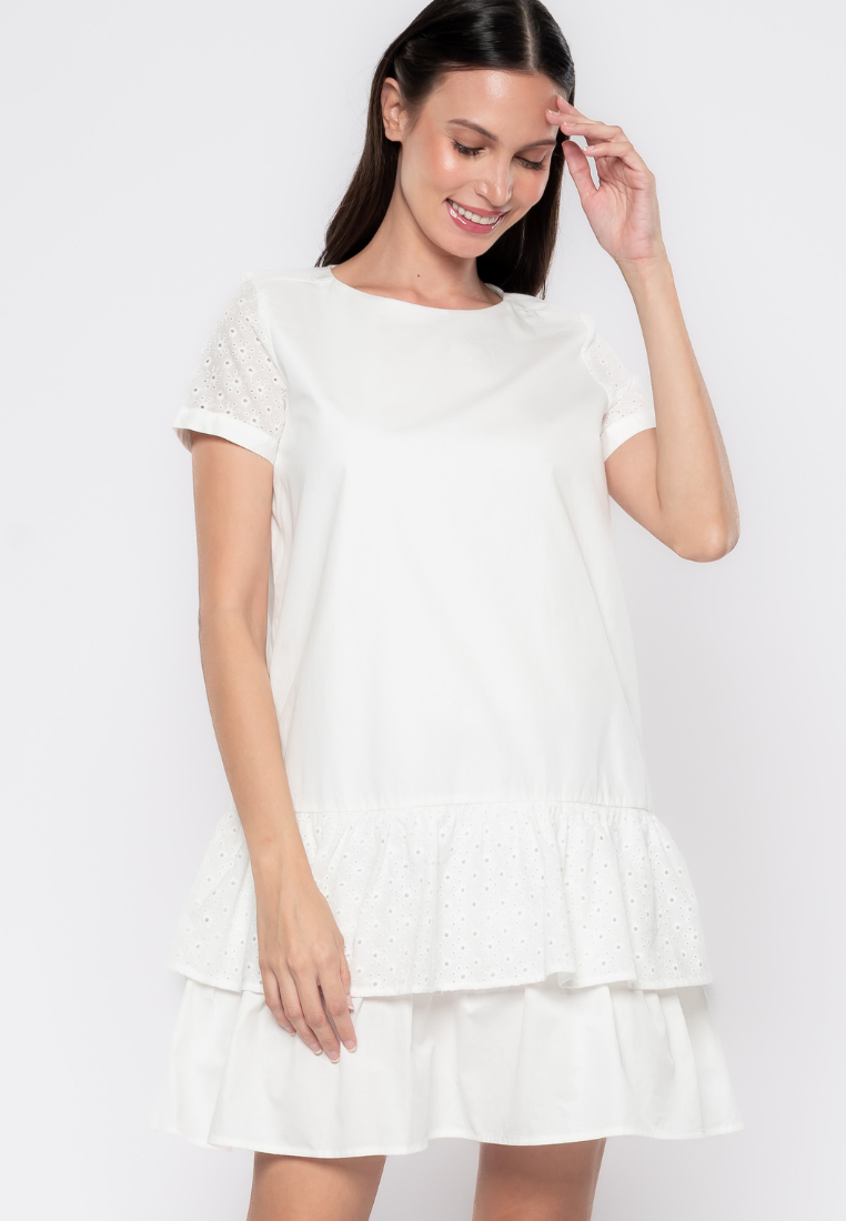 Jillian  Eyelet Mix Tiered Drop Waist Dress