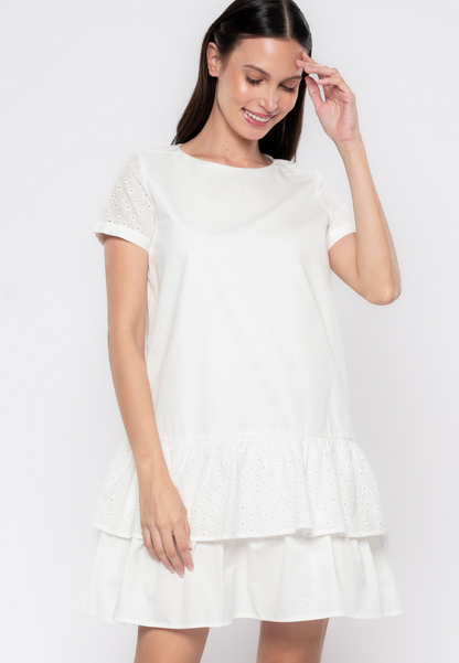 Jillian  Eyelet Mix Tiered Drop Waist Dress