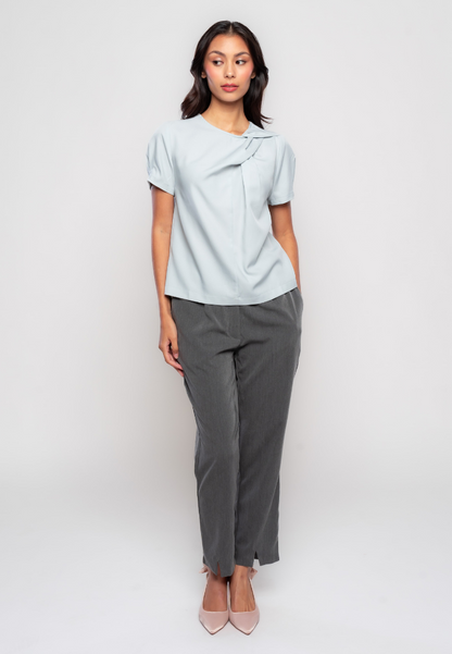 Pierre Gathered Neckline Top with Semi-Puff Sleeves