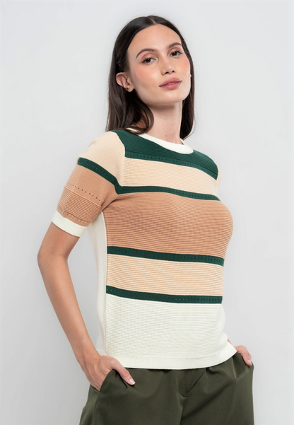 Frances Multi-Texture Color Blocked Flatknit Top