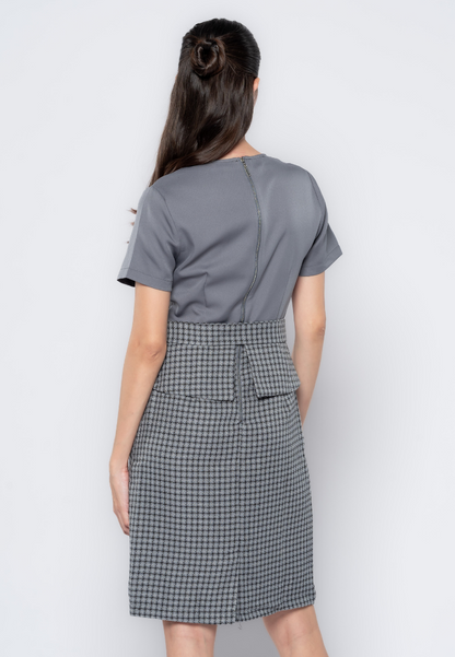 Micro Pattern Pencil Skirt Dress