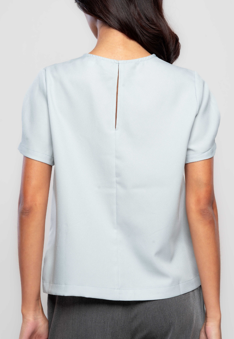 Pierre Gathered Neckline Top with Semi-Puff Sleeves