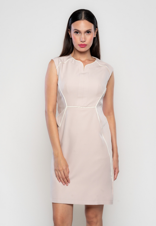 Clay Sleeveless Dress with Piping Details