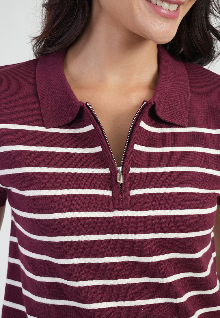 Shellave Striped Polo Knit Top