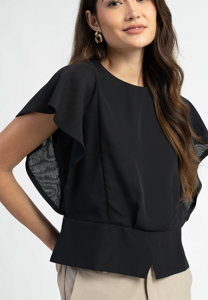 Aloura Peplum Black Blouse Top