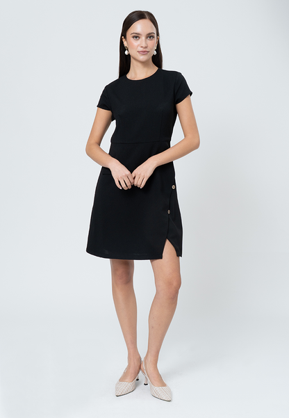 Havenly Tweed Shift Dress with Skirt Flap and Button Detial