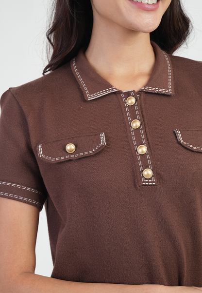 Charmie Contrast-Stitch Utility Top